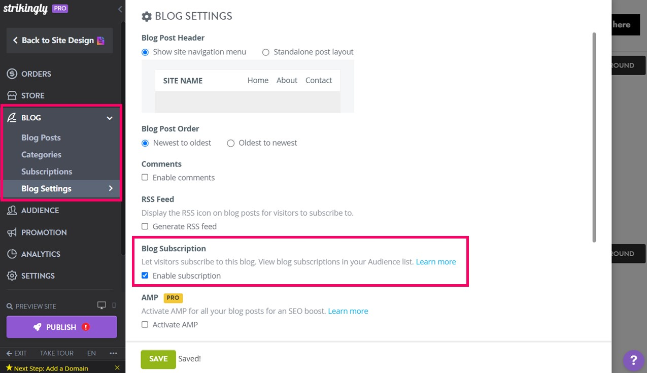 Strikingly Blog Settings Strikingly Blog Settings